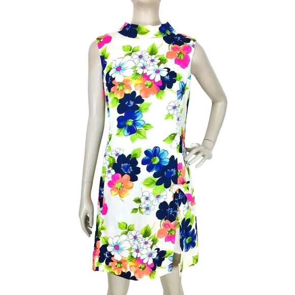 Vintage 60s Janet Lynn MOD Colorful Floral Romper Shorts Mini Dress NWT S/M - Picture 1 of 10